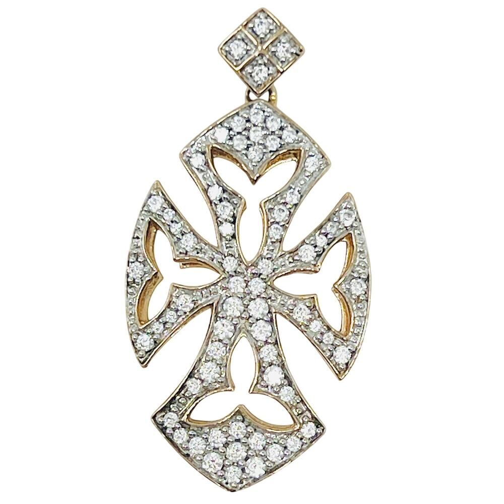 Meda Vintage Yellow Gold and CZ Cut Out Cross Pendant